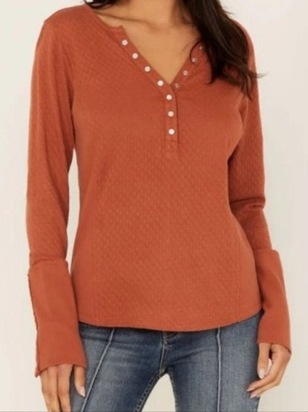 Idyllwind NWT Rust Long-Sleeve Henley Top - Women Sz M